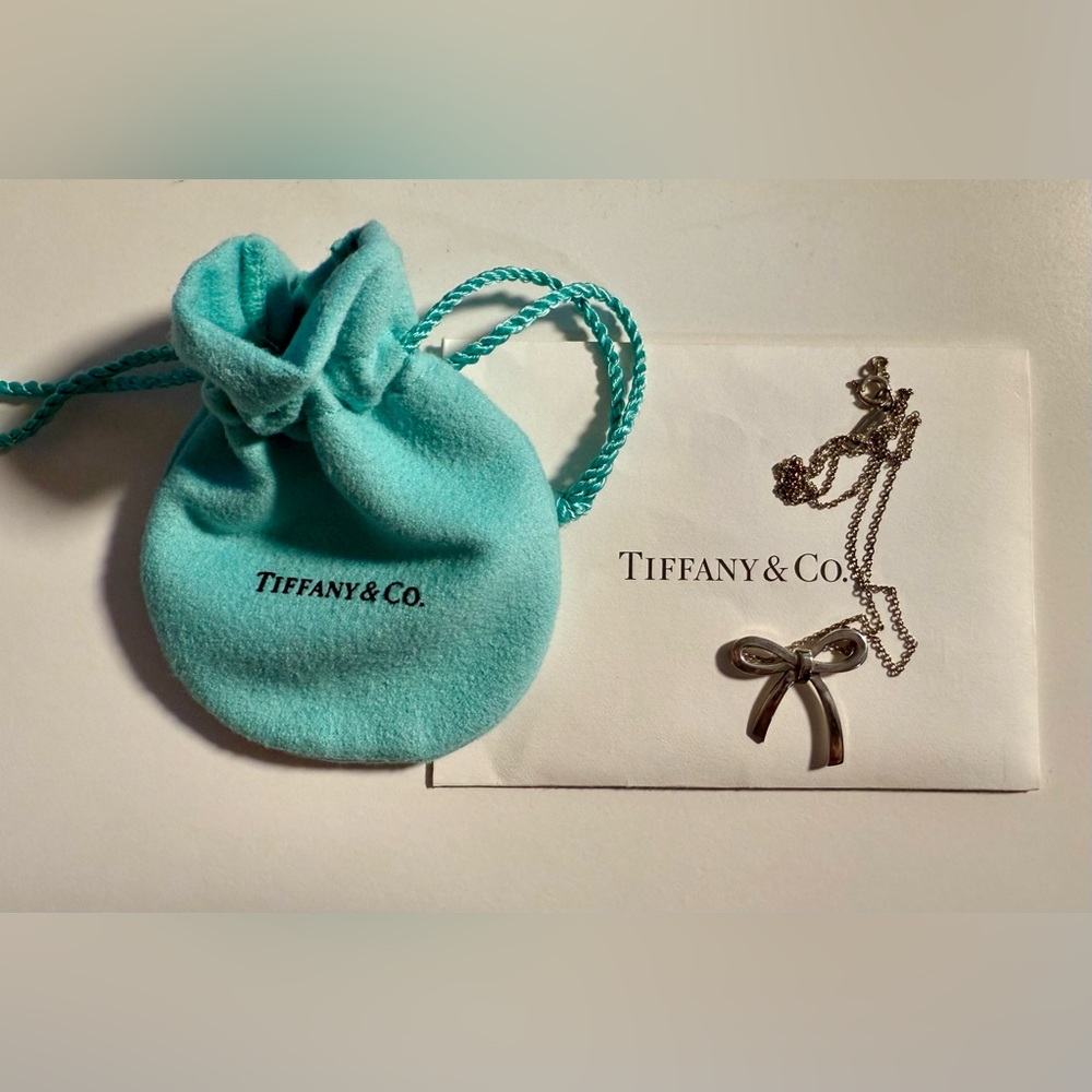 Tiffany & Co. Sterling Silver Bow Pendant Necklace with Original Receipt